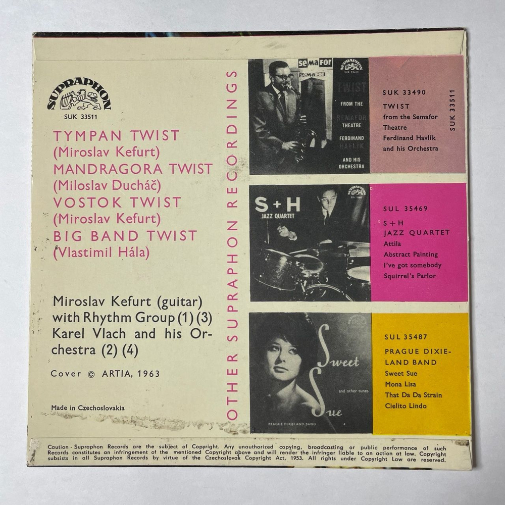 Винтажная виниловая пластинка LP Miroslav Kefurt Ensemble, Karel Vlach Orchestra, Twistin 7 дюймов (Чехословакия 1971)