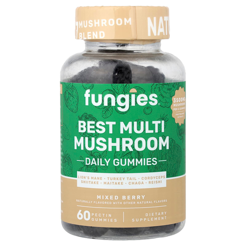 Fungies, Best Multi Mushroom, жевательные таблетки для ежедневного приема, со вкусом ягодного ассорти, 60 жевательных таблеток с пектином
