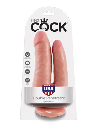 Гибкий фаллос для двойного проникновения на присоске Double Penetrator (Цвет: телесный)