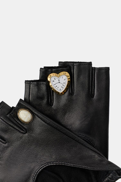 ZARA КОЖАНЫЕ МИТЕНКИ С КОЛЬЦОМ И ЧАСАМИ, ЧЕРНЫЙ