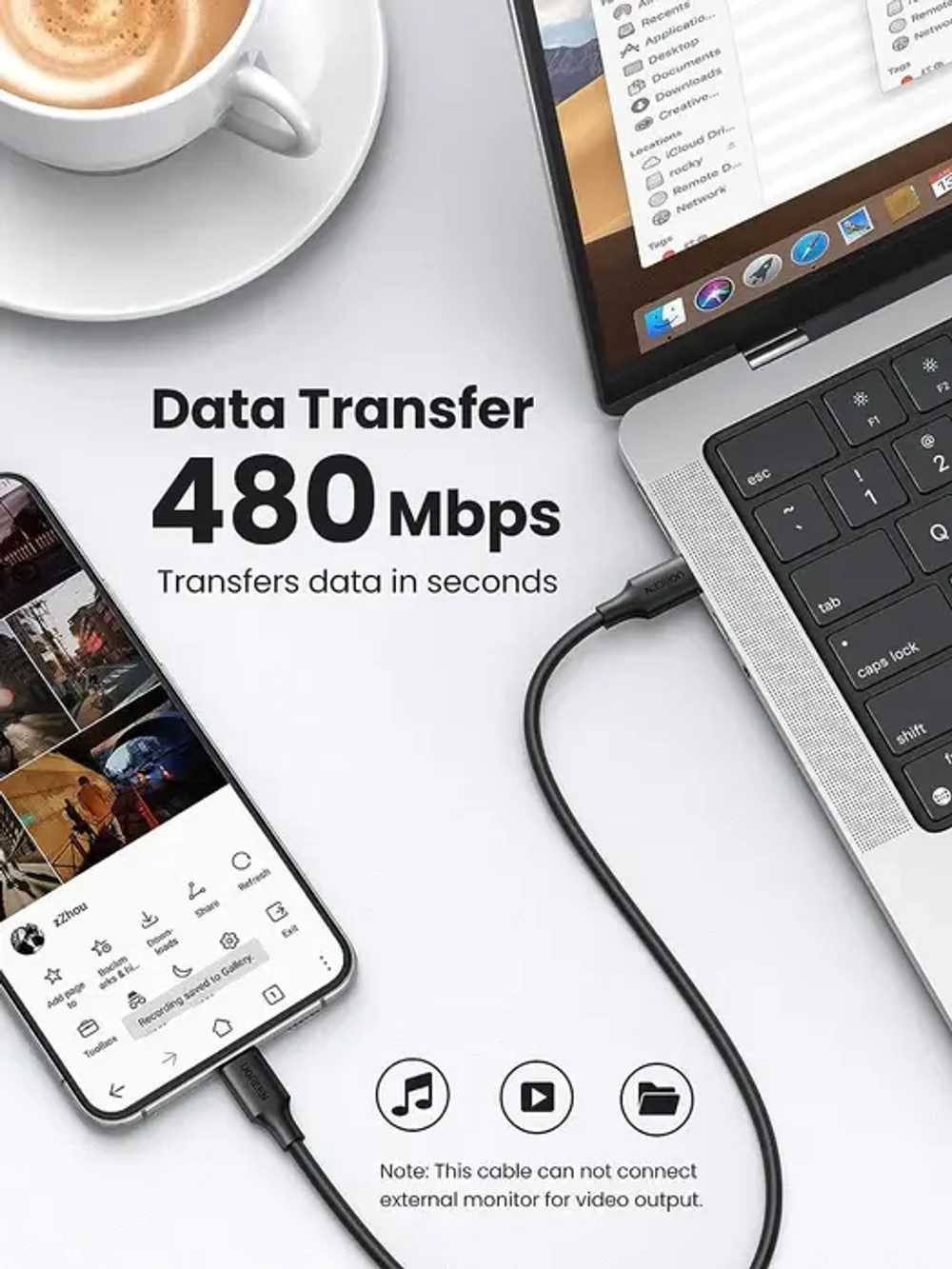 Кабель USB C - USB C, 480Mbps, 3A, QC4.0/PD3.0, 60W, 2m, UGREEN 10306