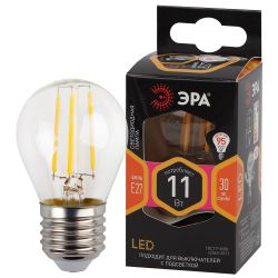 Лампа светодиодная ЭРА F-LED P45-11W-827-E27 11Вт филамент шар теплый белый свет Е27 | Филаментные декоративные