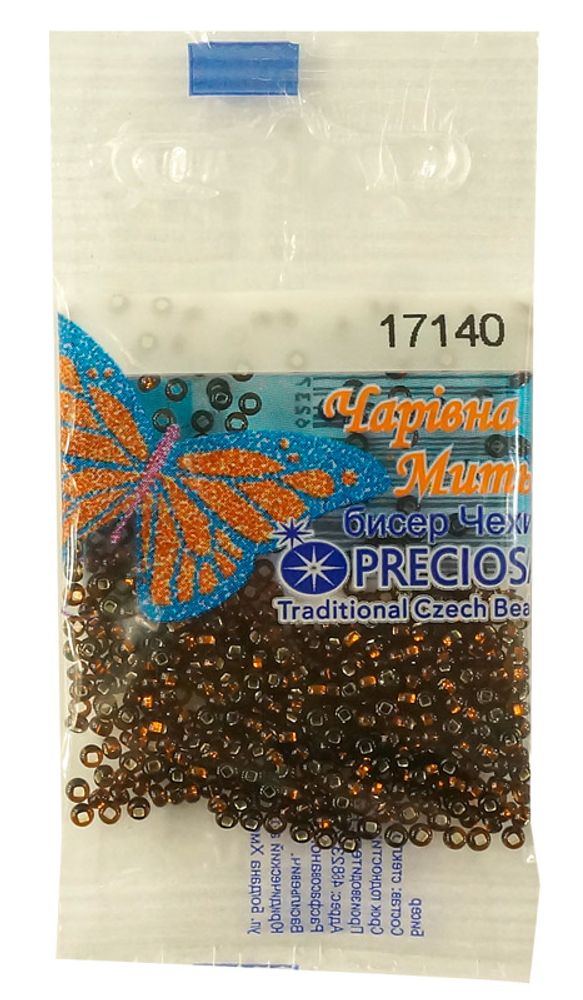 Бисер Preciosa 10/0, 50 г (10 шт по 5 г), цв.17140 коричн. с серебр. прокрасом прозр.