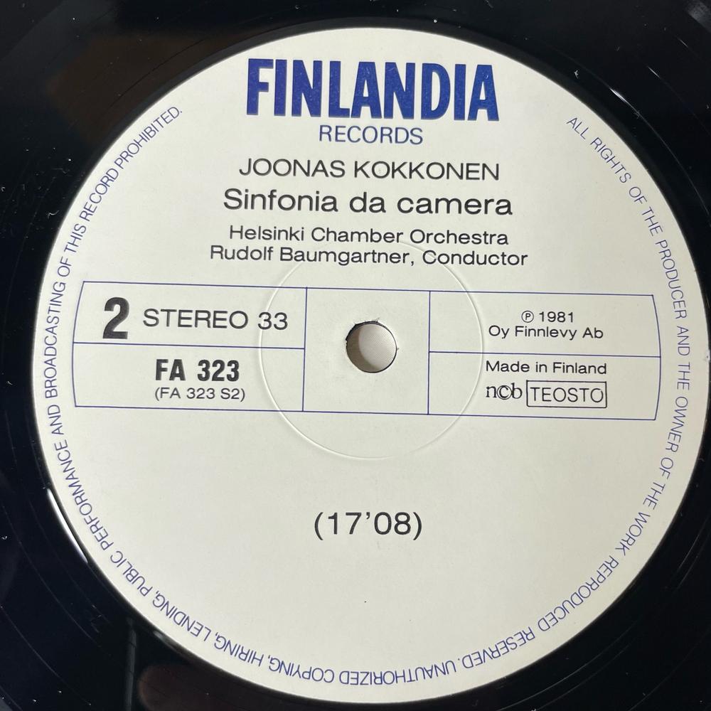 Винтажная виниловая пластинка LP Йонас Кокконен Joonas Kokkonen, Helsinki Chamber Orchestra, Rudolf Baumgartner Durch Einen Spiegel Sinfonia Da Camera (Финляндия 1981)