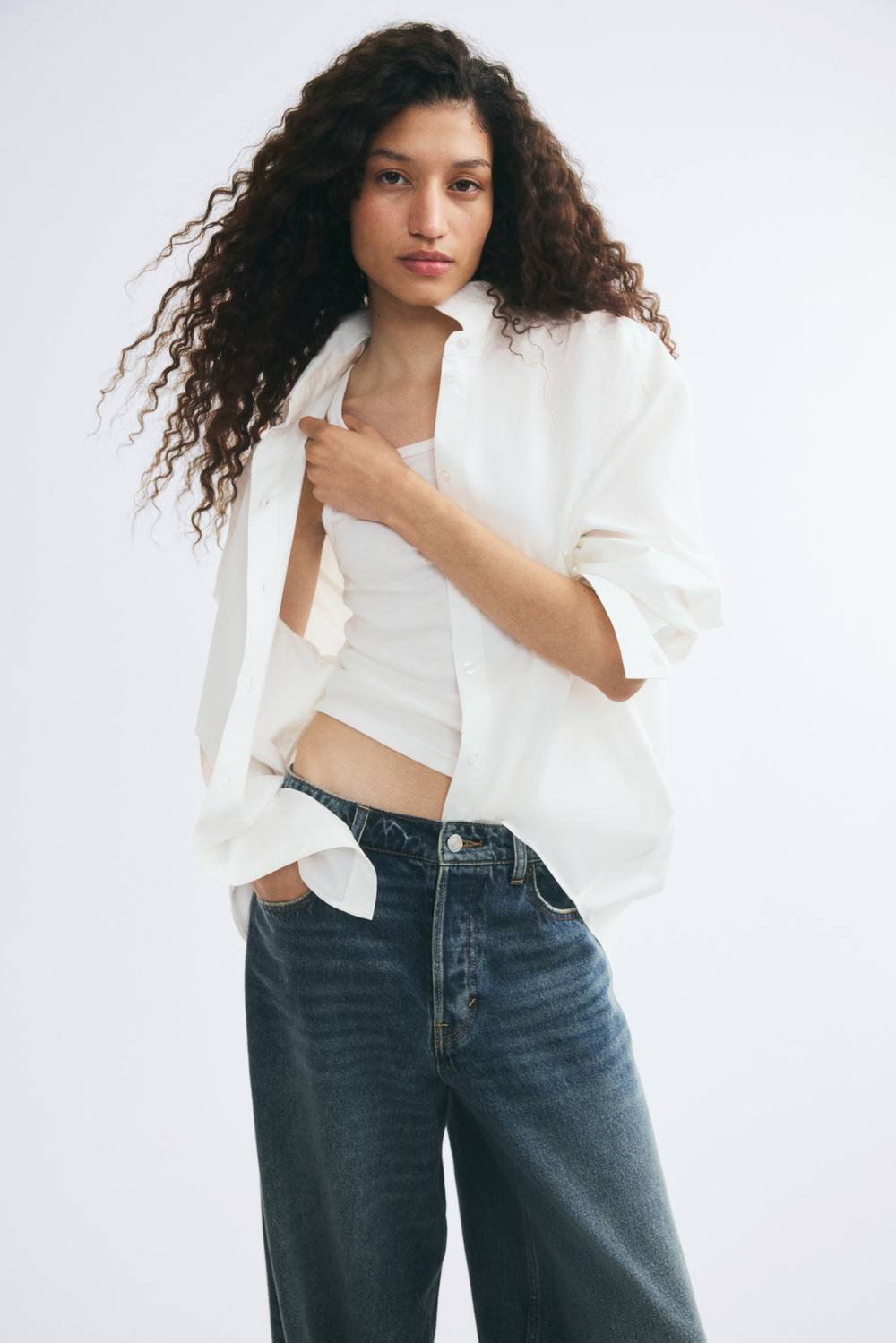 Рубашка оверсайз — Белый - H&M