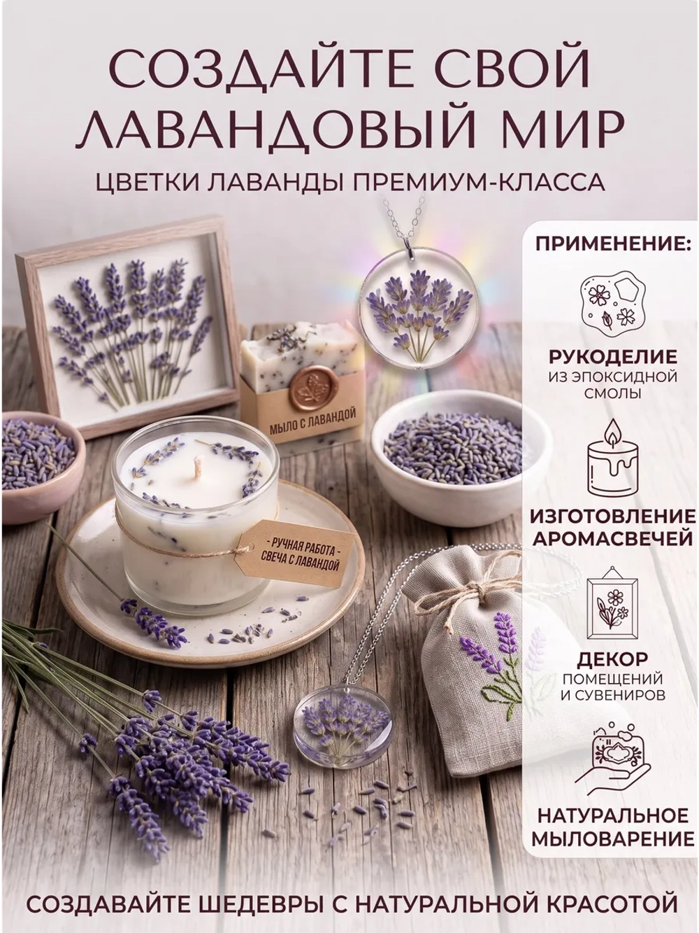 Лаванда цветы сушеные россыпь для декора и свечей