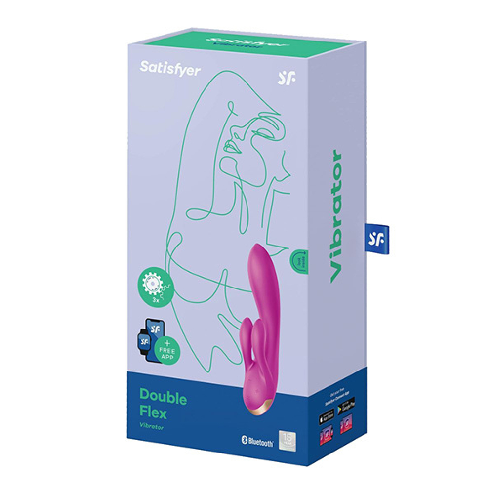 Лиловый вибратор-кролик 20,1см с двумя клиторальными отростками Satisfyer Double Flex