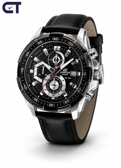 CASIO EFR-539L-1AVUDF EDIFICE мужские наручные часы — крупный хронограф с чёрным циферблатом и кожаным ремешком