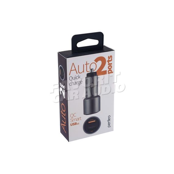 АЗУ 2USB Perfeo AUTO2 QC 3000mA металл QC3.0 серебряный