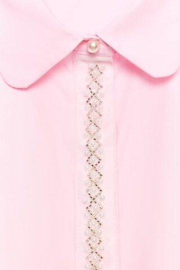 ZARA РУБАШКА ИЗ ПОПЛИНА С ЖЕМЧУГОМ, РОЗОВЫЙ