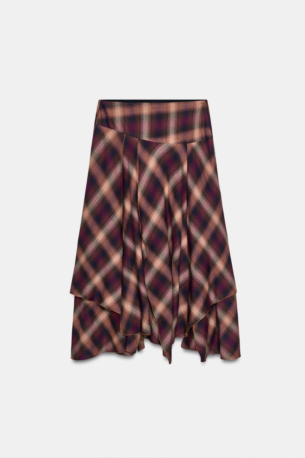 ZARA ЮБКА МИДИ В КЛЕТКУ С РАЗРЕЗАМИ, РАЗНОЦВЕТНЫЙ