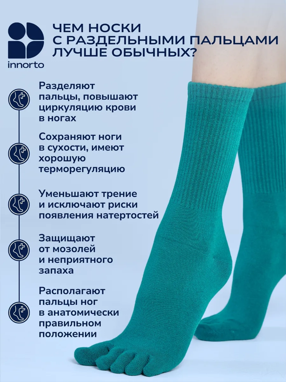 Носки бирюзовые с пальцами