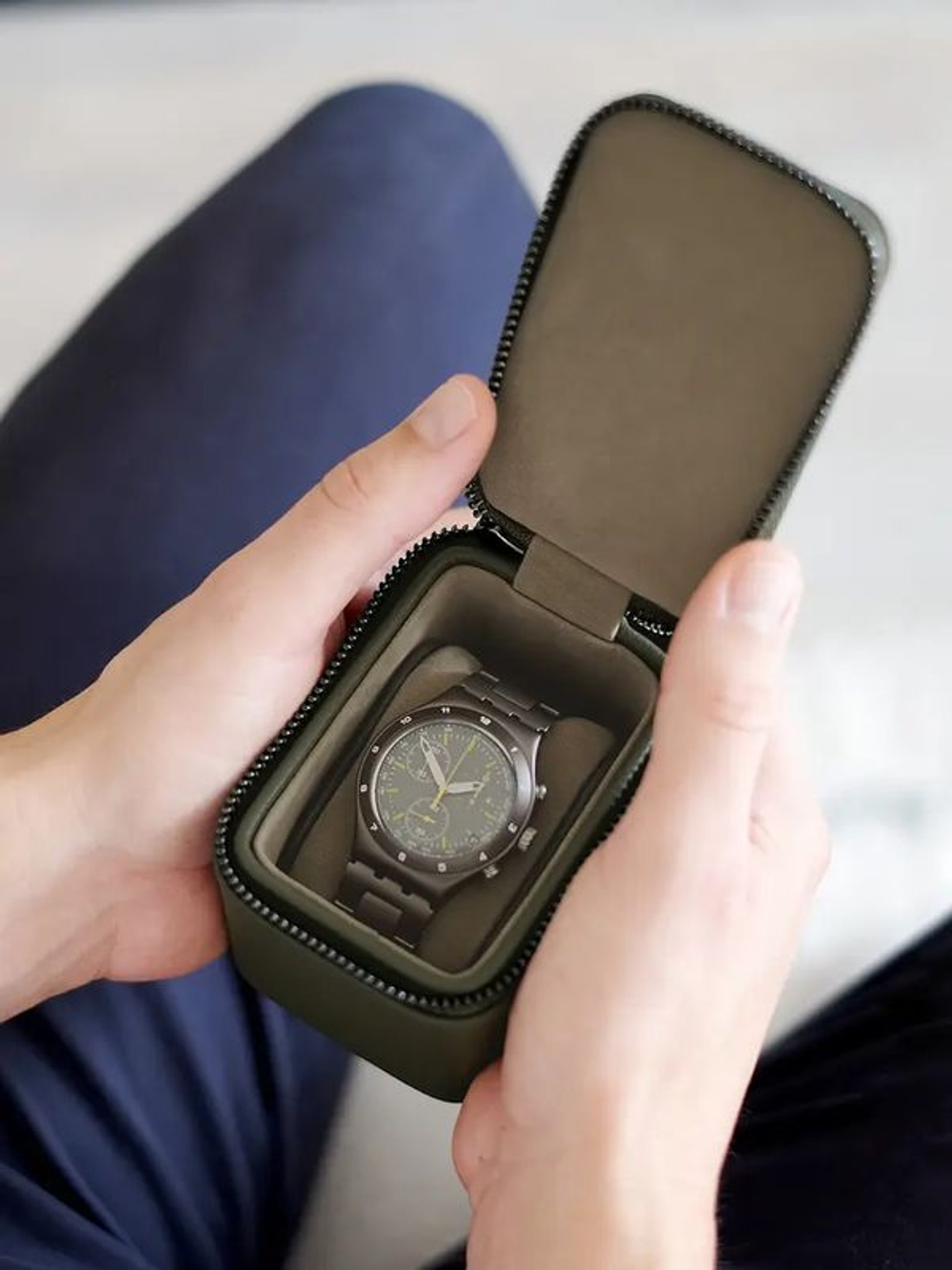 Stackers Сумка для хранения часов Zipped Travel Watch Box, черная