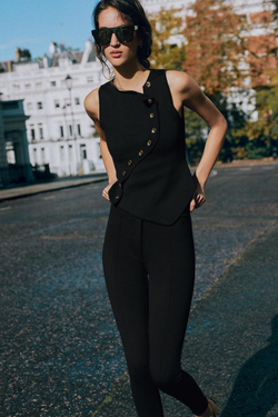 ZARA ТРИКОТАЖНЫЙ ТОП С АСИММЕТРИЧНОЙ ЗАСТЕЖКОЙ, ЧЕРНЫЙ