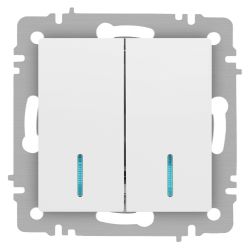 Выключатель Intro Accent 6-105-01М двойной с подсветкой, 10А-250В, IP20, СУ, AL/CU, белый матовый | Intro