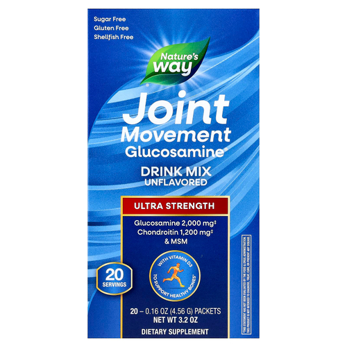 Nature's Way, Joint Movement Glucosamine®, смесь для приготовления напитков, с повышенной силой действия, без ароматизаторов, 20 пакетиков по 4,56 г (0,16 унции)