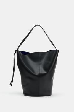 ZARA БОЛЬШАЯ КОЖАНАЯ СУМКА НА ПЛЕЧО, ЧЕРНЫЙ