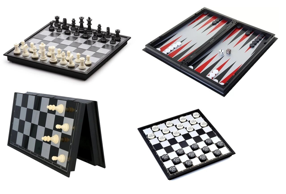 Игра 3 в 1: Шахматы, шашки, нарды, магнитные, 25х12.5х4 см