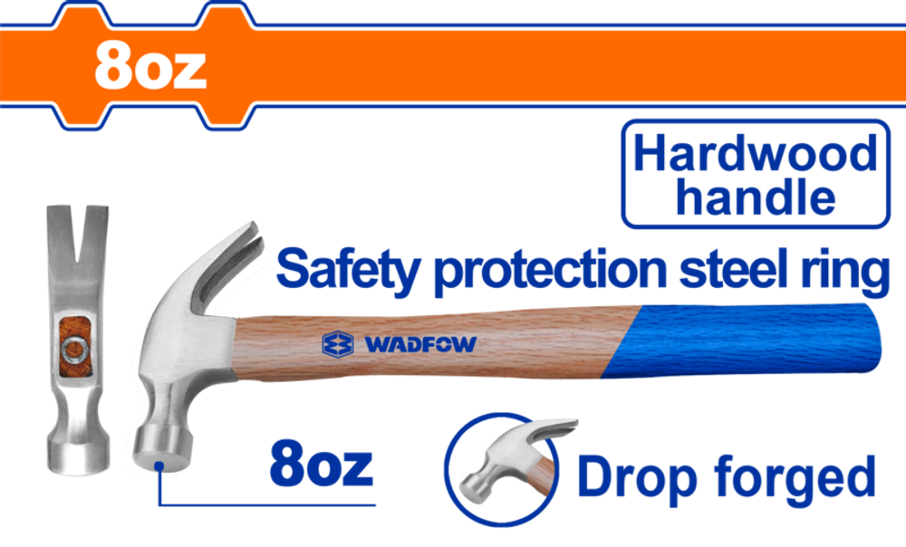 Молоток-гвоздодер 220 гр (6/36) WADFOW WMB3308