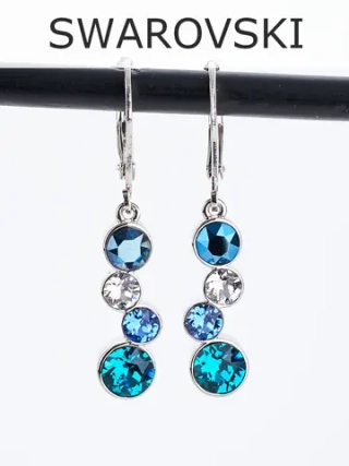 Серьги-подвески Эльза с синими кристаллами Swarovski