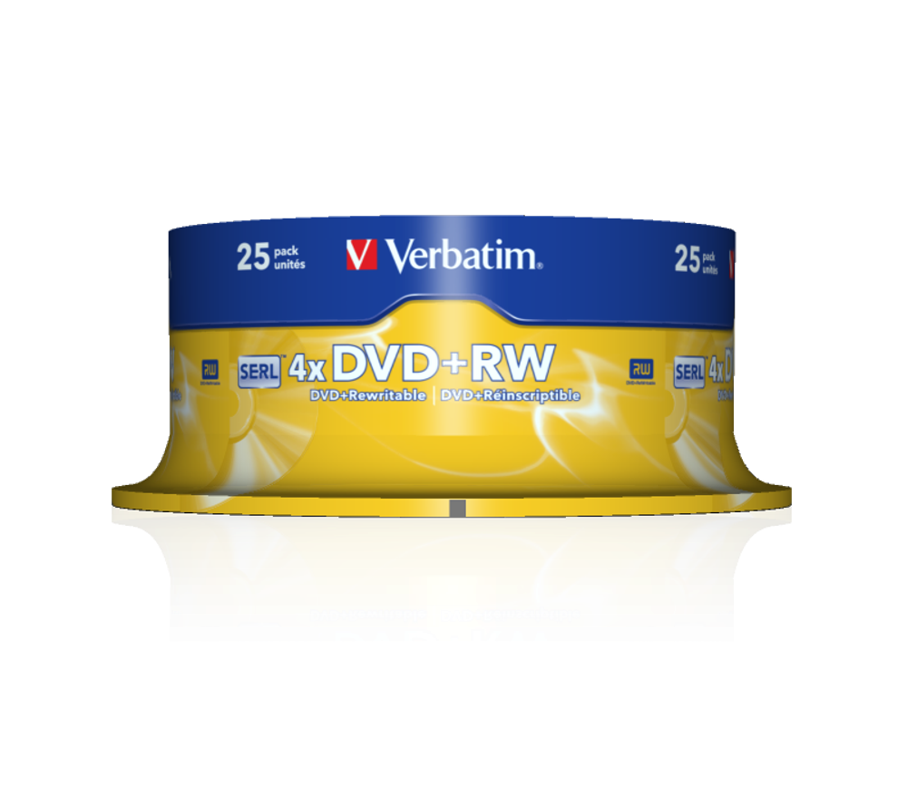 Оптический диск Verbatim DVD+RW 4.7GB 4X SERL Matt Silver, Spindle, 25 шт