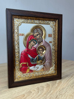Св. Семейство, икона прямоугольная в рамке под стеклом, красное дерево, эмаль 206х258