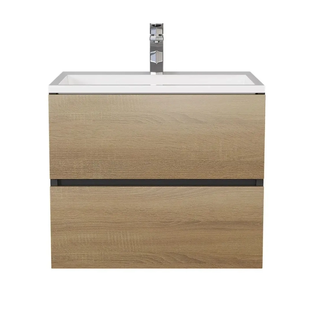 Тумба с раковиной Uperwood Barsa 60 см, раковина белая, подвесная тумба черная/дуб сонома