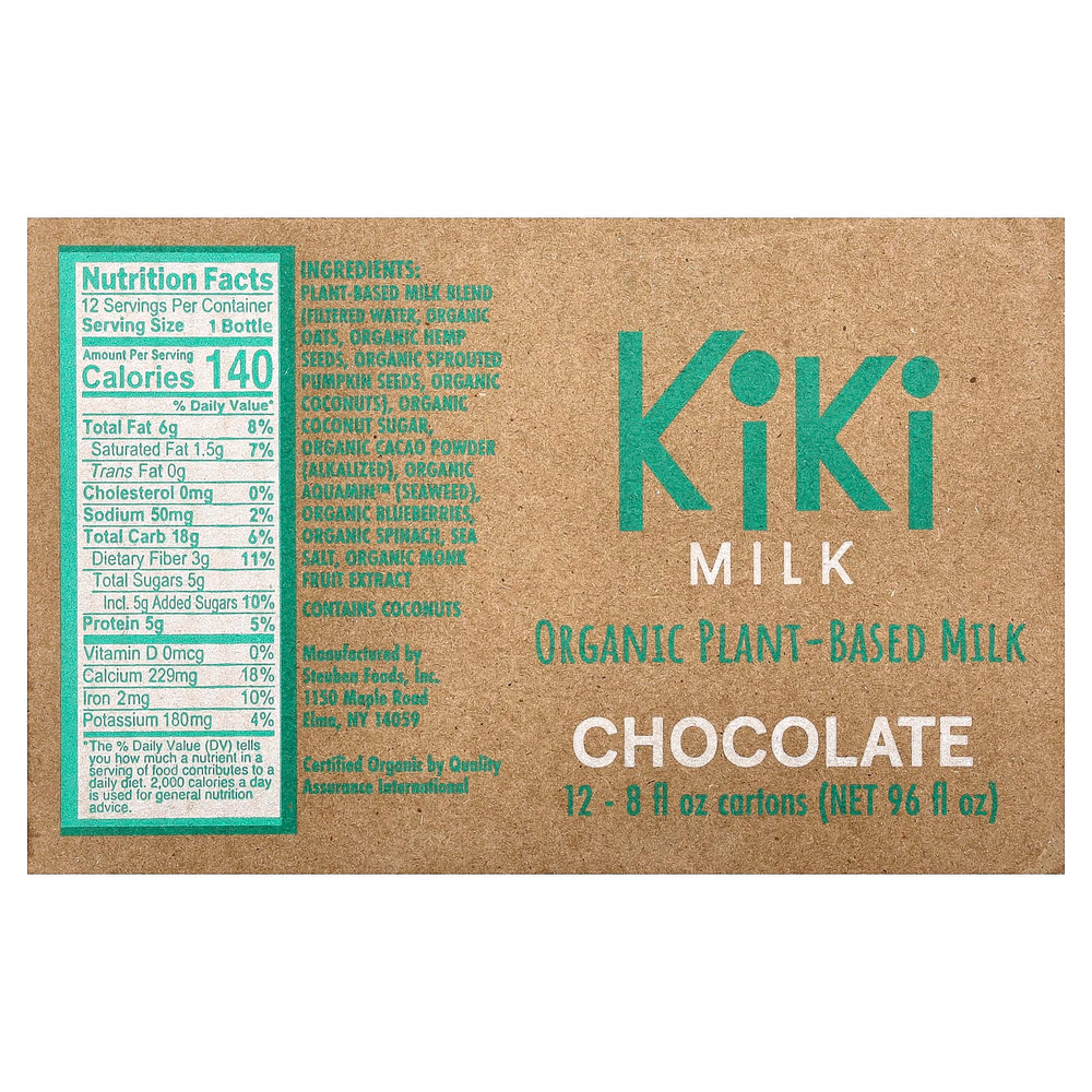 Kiki Milk, органическое растительное молоко, со вкусом шоколада, 12 пакетиков по 237 мл (8 жидк. унций)