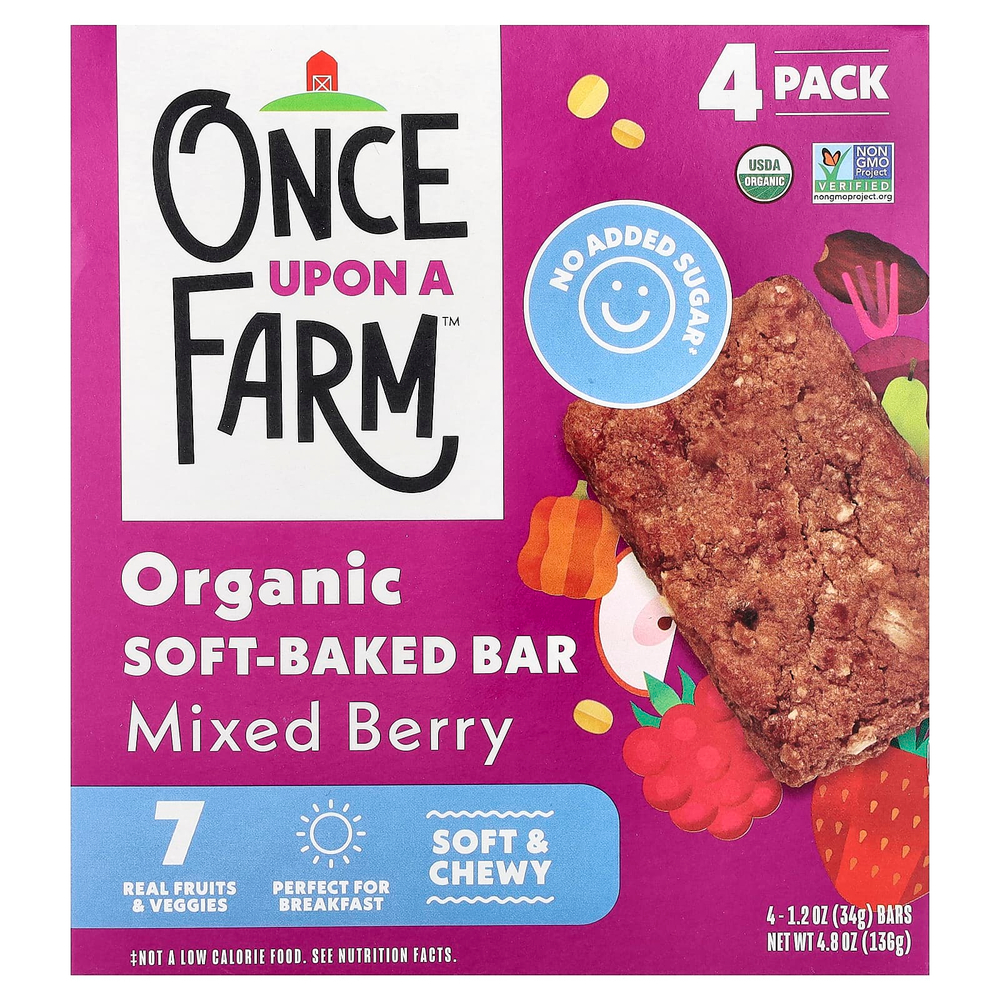 Once Upon A Farm, органический батончик, запеченный с ягодами, 4 батончика по 34 г (1,2 унции)