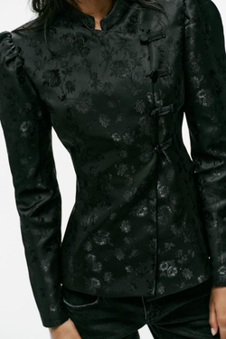 ZARA ЖАККАРДОВЫЙ БЛЕЙЗЕР С ЗАСТЕЖКАМИ НА ТЕСЬМУ, ЧЕРНЫЙ