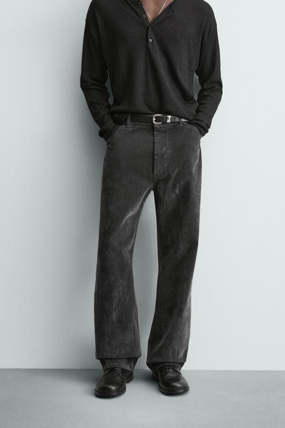 ZARA БРЮКИ RELAXED FIT С ФЛОКИРОВАНИЕМ, СЕРЫЙ