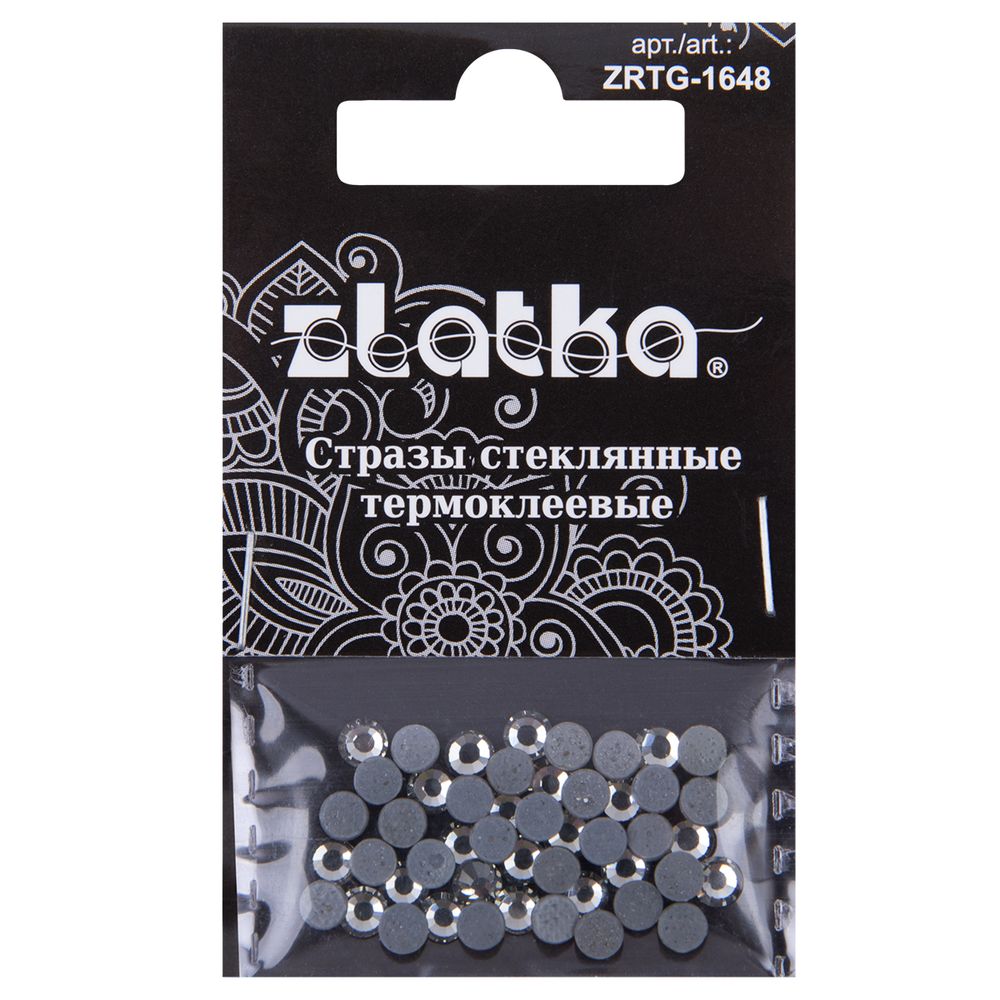 Стразы клеевые стекло 3.9 мм, 5х48 шт, SS16 №04 бл.серый (Black Diamond), Zlatka ZRTG-1648