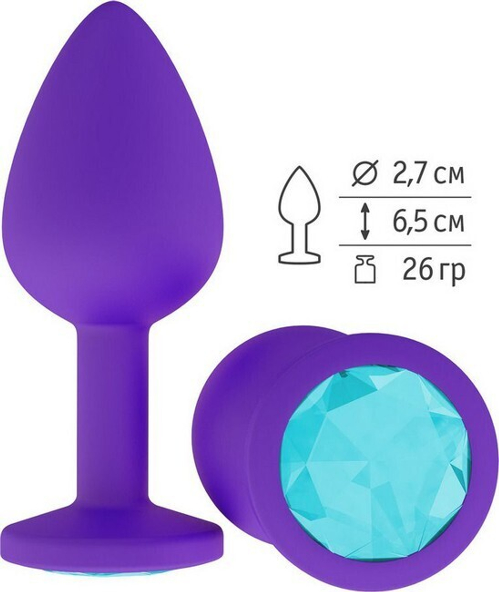 Маленькая фиолетовая пробка с голубым кристаллом ONJOY Silicone Collection (Цвет: фиолетовый с синим)