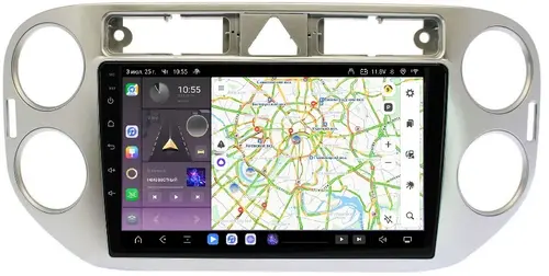 Магнитола для Volkswagen Tiguan 1, Golf Plus (любая аварийка, рамка серебро) - Kuberg QLed, Android 13, Быстрейшая, CarPlay, SIM-слот