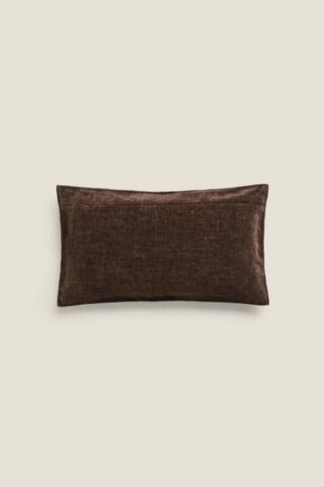 ZARA HOME ЧЕХОЛ ДЛЯ ДЕКОРАТИВНОЙ ПОДУШКИ С ВЫШИВКОЙ ИЗ СИНЕЛИ, КОРИЧНЕВЫЙ