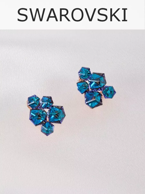 Серьги гроздья Мираж с синими кубиками Swarovski