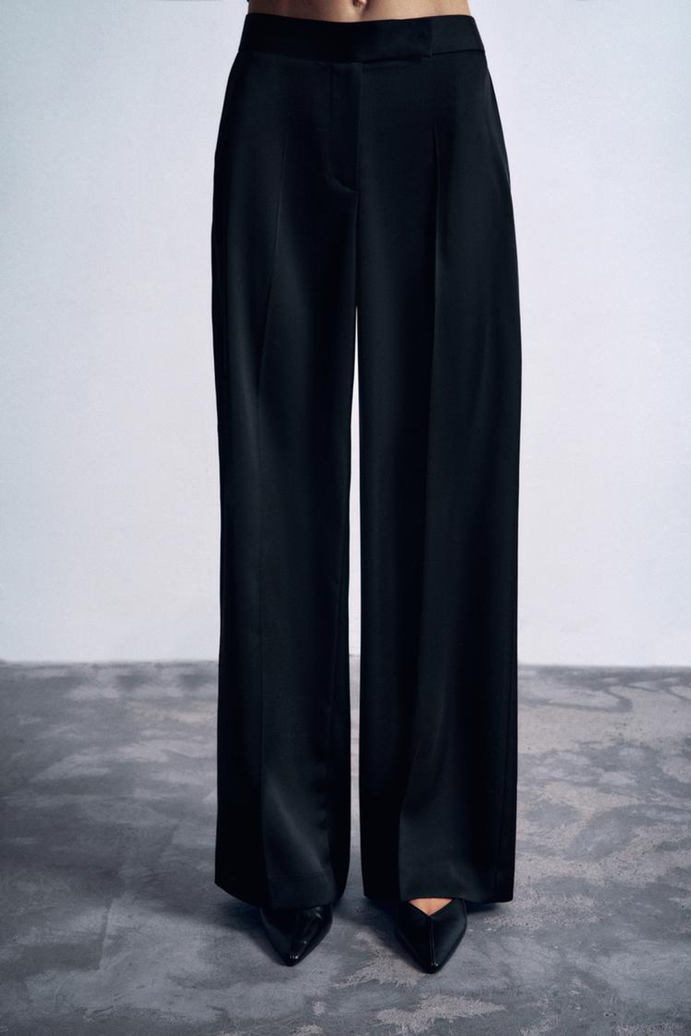 ZARA АТЛАСНЫЕ БРЮКИ ПРЯМОГО КРОЯ, ЧЕРНЫЙ
