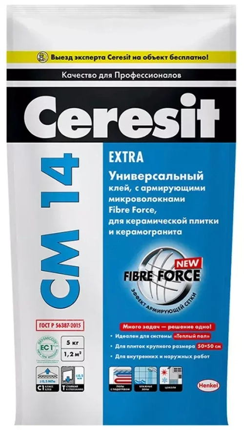Клей плиточный Церезит CM 14 Extra для керамогранита