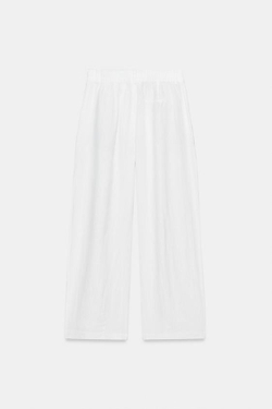 ZARA БРЮКИ ИЗ ЛЬНА СО СКЛАДКАМИ — ZW COLLECTION, БЕЛЫЙ