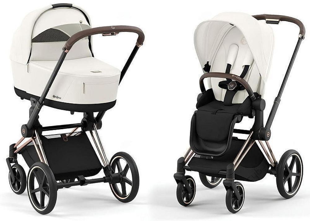 Коляска Cybex Priam IV Rosegold complete Aton B2 Steel Grey Base One 4 в 1 Off White