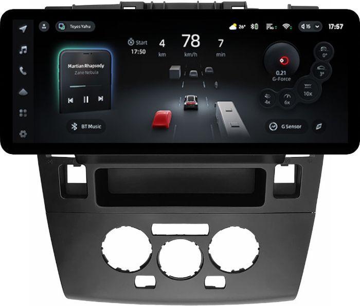 Магнитола для Nissan Tiida C11 2004-2013 (климат с круглым экранчиком, рамка черная) - Teyes CC4PRO монитор 12.3" 2K QLED + рамка 9, Android 13, Быстрейшая, Snapdragon 778G, ИИ, CarPlay, DSP, 4G SIM-слот
