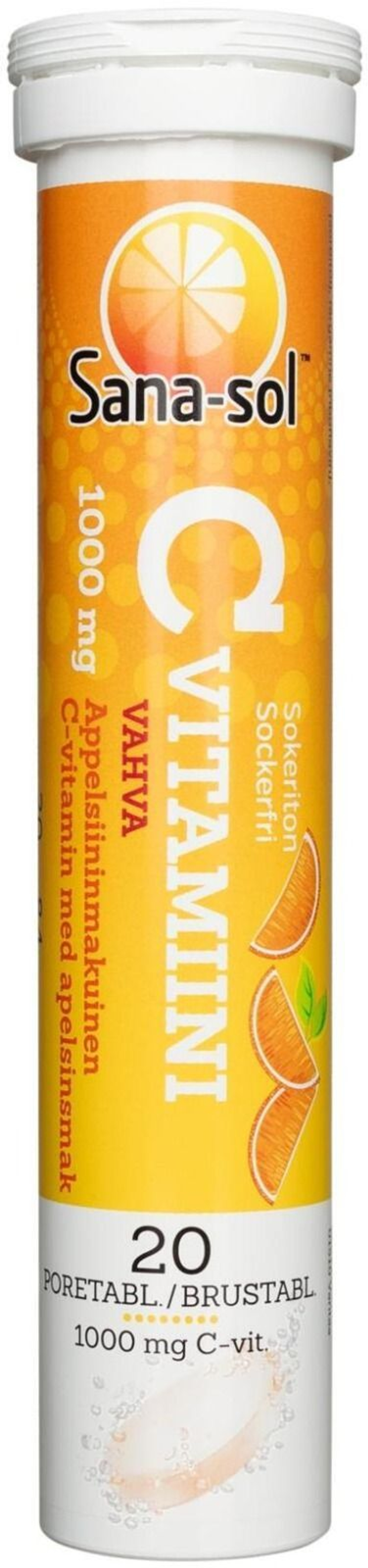 Шипучая таблетка Sana-sol Vitamin C 1000 мг со вкусом апельсина без сахара 20 таб. (из Финляндии)