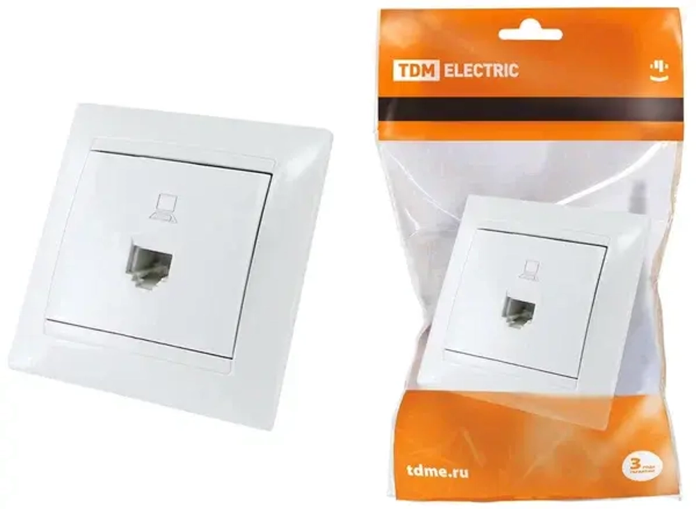 Розетка компьютерная RJ45 белая "Лама" TDM SQ1815-0016
