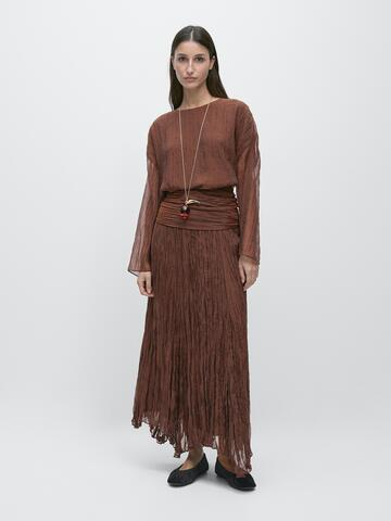 Massimo Dutti Блуза с драпировкой, карамельный