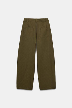 ZARA БРЮКИ BARREL В ПОЛОСКУ, ХАКИ