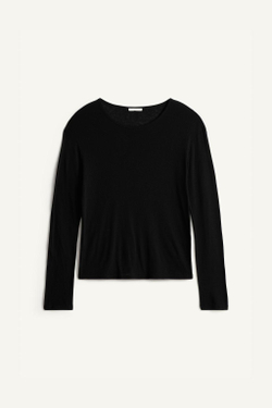 ZARA ФУТБОЛКА СВОБОДНОГО КРОЯ ИЗ ЛИОЦЕЛЛА И ШЕРСТИ, ЧЕРНЫЙ