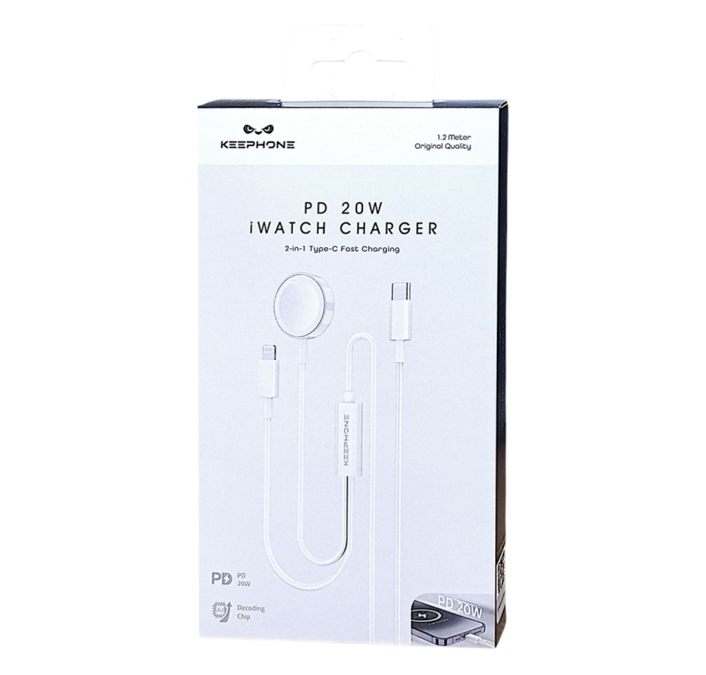 Беспроводное заряд. устр. Keephone 2в1 Apple Watch/Lightning PD 20W 1.2м белое