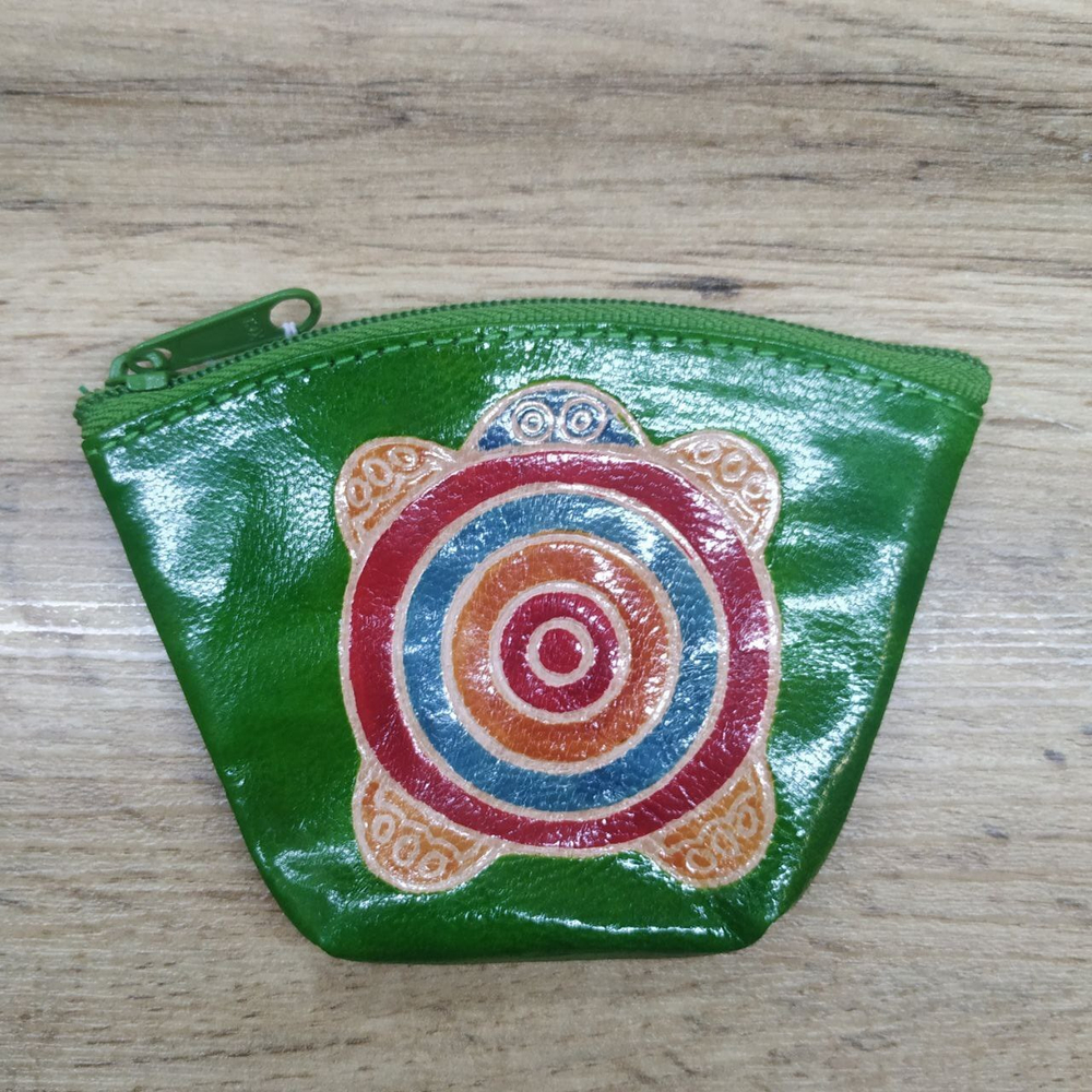 Кошелек под мелочь Черепаха цвет зеленый, кожа, ручной принт 11x1,5x7,5 см