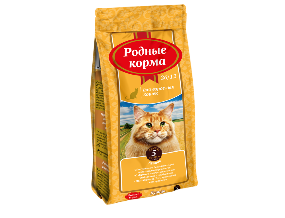 Сухой корм РОДНЫЕ КОРМА для взрослых кошек курица 26/12 2,045 кг Сухой корм РОДНЫЕ КОРМА для взрослых кошек курица 26/12 2,045 кг