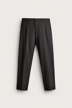 ZARA БРЮКИ В ПОЛОСКУ REGULAR FIT, ТЕМНО-КОРИЧНЕВЫЙ